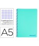Cuaderno espiral liderpapel a5 micro wonder tapa plastico 120h 90g cuadro 5mm 5 bandas 6 taladro color verde turquesa