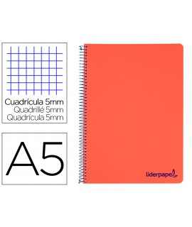 Spiral notebook liderpapel a5 micro wonder plastic cover 120h 90g frame 5mm 5 bands 6 holes red color
