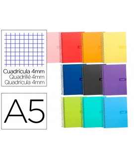 Cuaderno espiral liderpapel a5 crafty tapa forrada 80h 90gr cuadro 4mm con margen colores surtidos