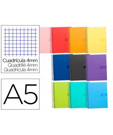 Cuaderno espiral liderpapel a5 crafty tapa forrada 80h 90gr cuadro 4mm con margen colores surtidos