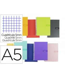 Cuaderno espiral liderpapel a5 crafty tapa forrada 80h 90 gr cuadro 5mm con margen colores surtidos