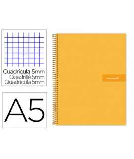 Cuaderno espiral liderpapel a5 micro crafty tapa forrada 120h 90 gr cuadro 5mm 5 bandas6 taladros color naranja