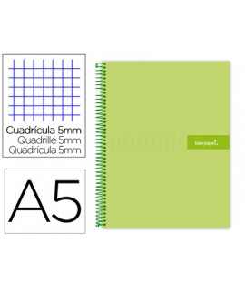 Cuaderno espiral liderpapel a5 micro crafty tapa forrada 120h 90 gr cuadro 5mm 5 bandas6 taladros color verde