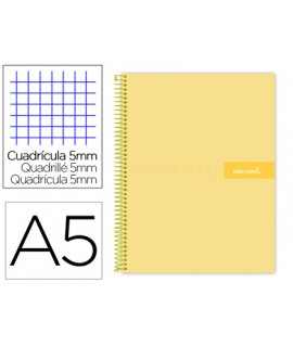 Cuaderno espiral liderpapel a5 micro crafty tapa forrada 120h 90 gr cuadro 5mm 5 bandas6 taladros color amarillo