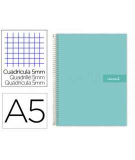Cuaderno espiral liderpapel a5 micro crafty tapa forrada 120h 90 gr cuadro 5mm 5 bandas6 taladros color turquesa