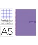 Cuaderno espiral liderpapel a5 micro crafty tapa forrada 120h 90gr cuadro 5mm 5 bandas 6 taladros color violeta