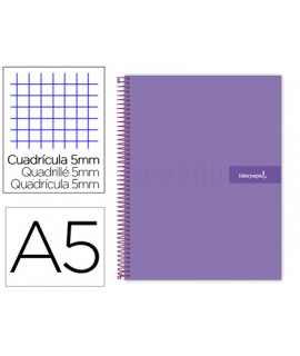 Cuaderno espiral liderpapel a5 micro crafty tapa forrada 120h 90 gr cuadro 5mm 5 bandas6 taladros color violeta