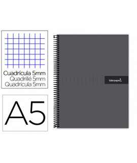 Cuaderno espiral liderpapel a5 micro crafty tapa forrada 120h 90 gr cuadro 5mm 5 bandas6 taladros color negro