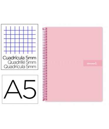 Cuaderno espiral liderpapel a5 micro crafty tapa forrada 120h 90gr cuadro 5mm 5 bandas 6 taladros color rosa