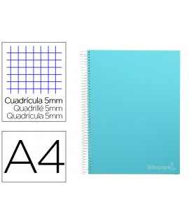 Cuaderno espiral liderpapel a4 micro jolly tapa forrada 140h 75 gr cuadro 5mm 5 bandas4 taladros color celeste