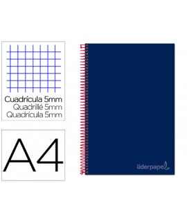 Cuaderno espiral liderpapel a4 micro jolly tapa forrada 140h 75 gr cuadro 5mm 5 bandas 4 taladros color azul