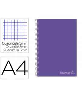 Cuaderno espiral liderpapel a4 micro jolly tapa forrada 140h 75 gr cuadro 5mm 5 bandas 4 taladros color lila