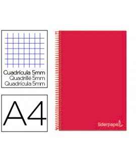 Cuaderno espiral liderpapel a4 micro jolly tapa forrada 140h 75 gr cuadro 5mm 5 bandas 4 taladros color rojo