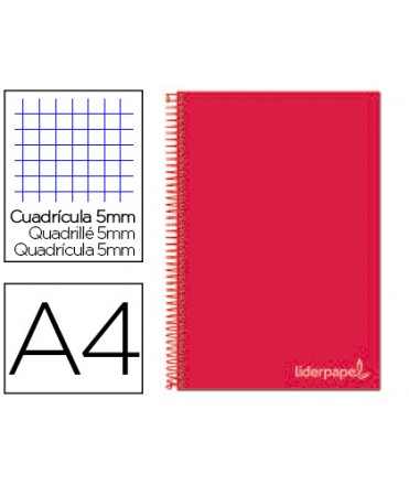 Cuaderno espiral liderpapel a4 micro jolly tapa forrada 140h 75 gr cuadro 5mm 5 bandas 4 taladros color rojo