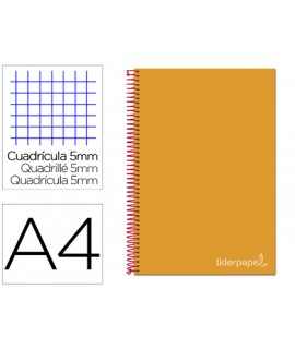 Cuaderno espiral liderpapel a4 micro jolly tapa forrada 140h 75 gr cuadro 5mm 5 bandas4 taladros color naranja