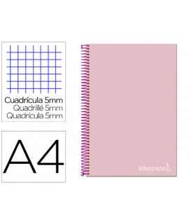 Cuaderno espiral liderpapel a4 micro jolly tapa forrada 140h 75 gr cuadro 5mm 5 bandas 4 taladros color rosa