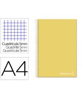 Cuaderno espiral liderpapel a4 micro jolly tapa forrada 140h 75 gr cuadro 5mm 5 bandas4 taladros color amarillo