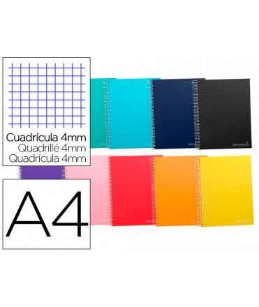 Cuaderno espiral liderpapel a4 micro jolly tapa forrada 140h 75gr cuadro 4mm 5 bandas 4 taladros colores surtidos
