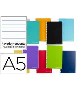 Cuaderno espiral liderpapel a5 micro witty tapa dura 140h 75gr horizontal 8mm 5 bandas 6 taladros colores surtidos