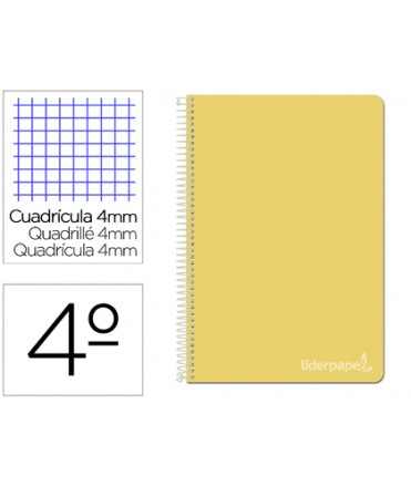 Cuaderno espiral liderpapel cuarto witty tapa dura 80h 75gr cuadro 4mm con margen color amarillo