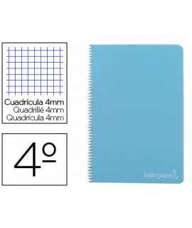 Cuaderno espiral liderpapel cuarto witty tapa dura 80h 75gr cuadro 4mm con margen color celeste