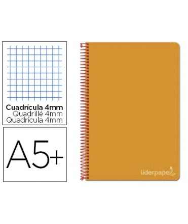 Cuaderno espiral liderpapel cuarto witty tapa dura 80h 75gr cuadro 4mm con margen color naranja