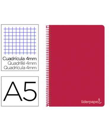 Cuaderno espiral liderpapel cuarto witty tapa dura 80h 75gr cuadro 4mm con margen color rojo