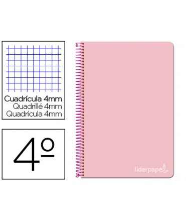 Cuaderno espiral liderpapel cuarto witty tapa dura 80h 75gr cuadro 4mm con margen color rosa