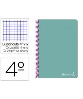 Cuaderno espiral liderpapel cuarto witty tapa dura 80h 75gr cuadro 4mm con margen color turquesa