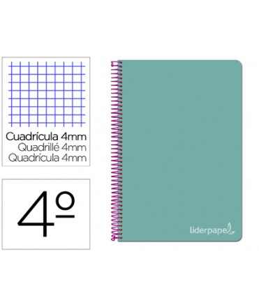 Cuaderno espiral liderpapel cuarto witty tapa dura 80h 75gr cuadro 4mm con margen color turquesa