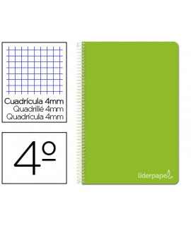 Cuaderno espiral liderpapel cuarto witty tapa dura 80h 75gr cuadro 4mm con margen color verde