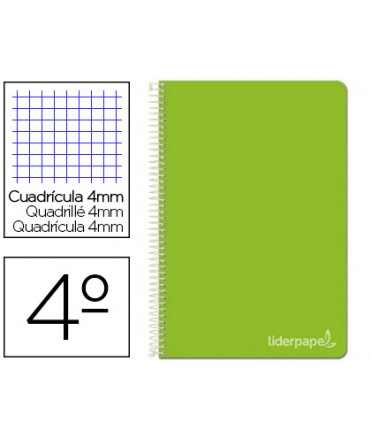 Cuaderno espiral liderpapel cuarto witty tapa dura 80h 75gr cuadro 4mm con margen color verde