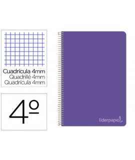 Cuaderno espiral liderpapel cuarto witty tapa dura 80h 75gr cuadro 4mm con margen color violeta