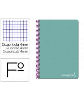 Cuaderno espiral liderpapel folio witty tapa dura 80h 75gr cuadro 4mm con margen color turquesa