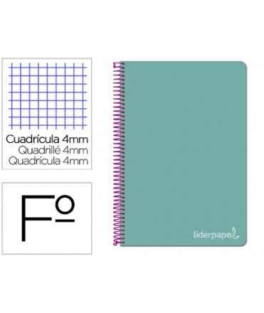 Cuaderno espiral liderpapel folio witty tapa dura 80h 75gr cuadro 4mm con margen color turquesa