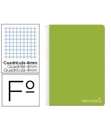 Cuaderno espiral liderpapel folio witty tapa dura 80h 75gr cuadro 4mm con margen color verde