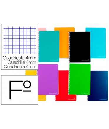 Cuaderno espiral liderpapel folio witty tapa dura 80h 75gr cuadro 4mm con margen colores surtidos