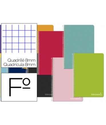 Cuaderno espiral liderpapel folio witty tapa dura 80h 75gr cuadro 8mm con margen colores surtidos