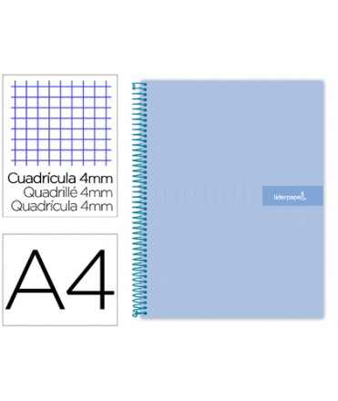 Cuaderno espiral liderpapel a4 crafty tapa forrada 80h 90 gr cuadro 4mm con margen color celeste