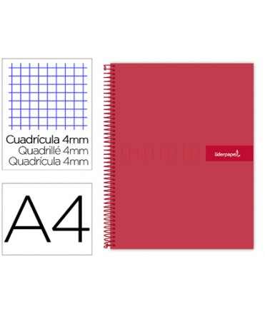 Cuaderno espiral liderpapel a4 crafty tapa forrada 80h 90 gr cuadro 4mm con margen color roja