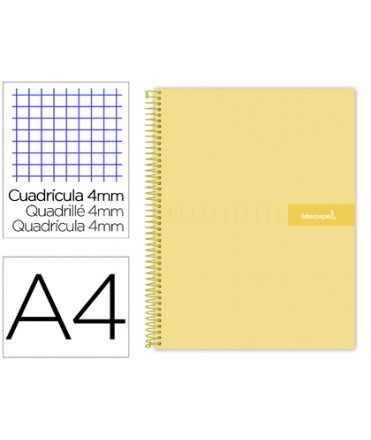 Cuaderno espiral liderpapel a4 crafty tapa forrada 80h 90 gr cuadro 4mm con margen color amarillo