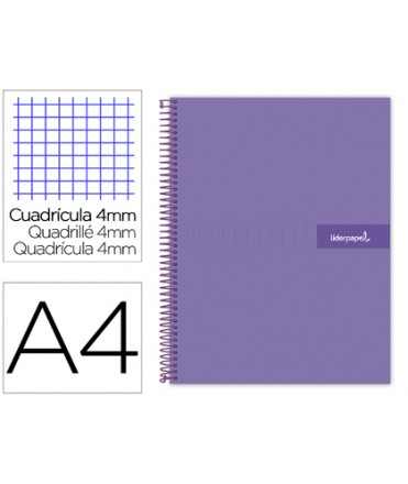 Cuaderno espiral liderpapel a4 crafty tapa forrada 80h 90gr cuadro 4mm con margen color violeta