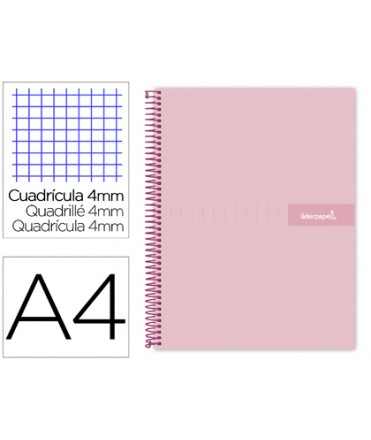 Cuaderno espiral liderpapel a4 crafty tapa forrada 80h 90 gr cuadro 4mm con margen color rosa