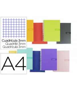 Cuaderno espiral liderpapel a4 crafty tapa forrada 80h 90 gr cuadro 3mm con margen colores surtidos