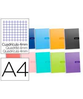 Cuaderno espiral liderpapel a4 crafty tapa forrada 80h 90gr cuadro 4mm con margen colores surtidos
