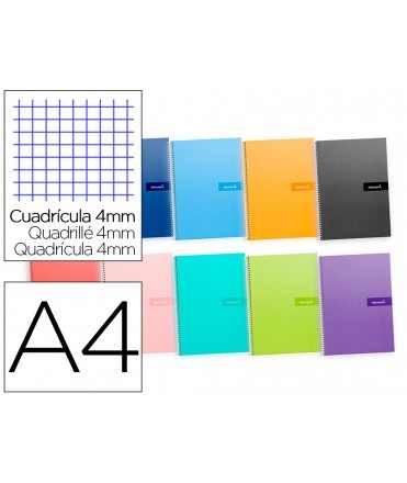 Cuaderno espiral liderpapel a4 crafty tapa forrada 80h 90 gr cuadro 4mm con margen colores surtidos