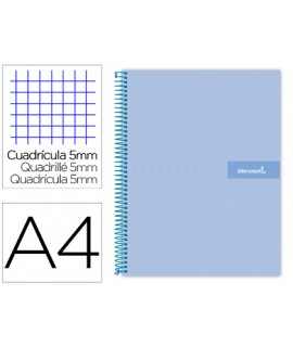 Cuaderno espiral liderpapel a4 micro crafty tapa forrada 120h 90 gr cuadro 5mm 5 bandas 4 colores celeste