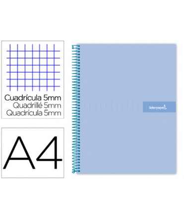 Cuaderno espiral liderpapel a4 micro crafty tapa forrada 120h 90 gr cuadro 5mm 5 bandas 4 colores celeste