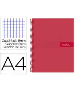 Cuaderno espiral liderpapel a4 micro crafty tapa forrada 120h 90 gr cuadro 5mm 5 bandas 4 colores color rojo