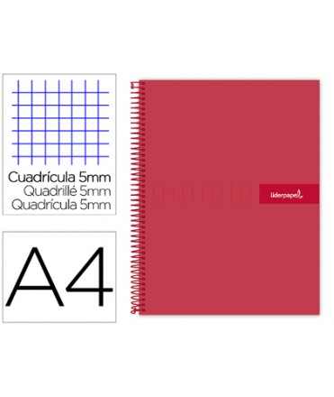 Cuaderno espiral liderpapel a4 micro crafty tapa forrada 120h 90 gr cuadro 5mm 5 bandas 4 colores color rojo